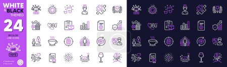 Illustration for 360 degree, Lock and Repairman line icons for website, printing. Collection of Honeymoon travel, Doctor, Fingerprint icons. Bitcoin project, Bordeaux glass, Ranking web elements. Puzzle. Vector - Royalty Free Image