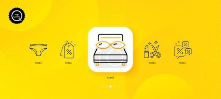 Illustration for Panties, Beauty and Discounts chat minimal line icons. Yellow abstract background. Discount tags, Pillows icons. For web, application, printing. Vector - Royalty Free Image