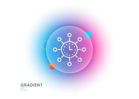 Illustration for World time line icon. Gradient blur button with glassmorphism. Global watch sign. Transparent glass design. World time line icon. Vector - Royalty Free Image
