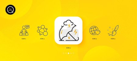 Illustration for Paint brush, Vip shopping and Friends world minimal line icons. Yellow abstract background. Stress protection, Integrity icons. For web, application, printing. Vector - Royalty Free Image