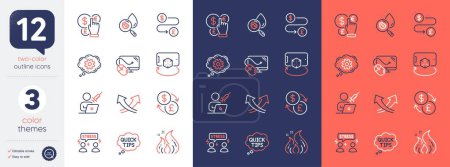 Ilustración de Set of Cogwheel, Currency exchange and Computer mouse line icons. Include Difficult stress, Money currency, Augmented reality icons. Fire energy, Intersection arrows, Quick tips web elements. Vector - Imagen libre de derechos