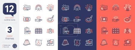 Illustration for Set of Job interview, Inclusion and Leaf line icons. Include Checklist, Fireworks stars, Web call icons. Gpu, Palette, Skirt web elements. Boxes shelf, Teamwork, Developers chat. Cv file. Vector - Royalty Free Image