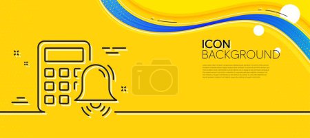 Illustration for Calculator alarm line icon. Abstract yellow background. Accounting sign. Calculate finance symbol. Minimal calculator alarm line icon. Wave banner concept. Vector - Royalty Free Image