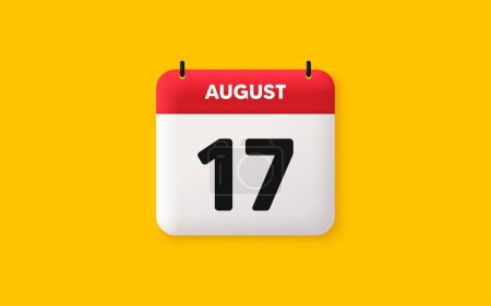 Illustration for Calendar date 3d icon. 17th day of the month icon. Event schedule date. Meeting appointment time. Agenda plan, August month schedule 3d calendar and Time planner. 17th day day reminder. Vector - Royalty Free Image