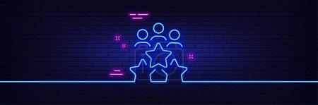 Illustration for Neon light glow effect. Business meeting line icon. Employee nomination sign. Teamwork rating symbol. 3d line neon glow icon. Brick wall banner. Business meeting outline. Vector - Royalty Free Image