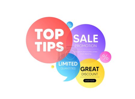 Illustration for Discount offer bubble banner. Top tips tag. Education faq sign. Best help assistance. Promo coupon banner. Top tips round tag. Quote shape element. Vector - Royalty Free Image