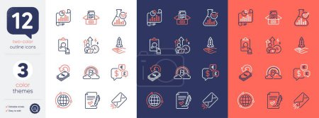 Ilustración de Set of Lgbt, Crowdfunding and Documents box line icons. Include Difficult stress, Globe, Approved agreement icons. Report document, Cashback, Inspect web elements. E-mail, Money currency. Vector - Imagen libre de derechos