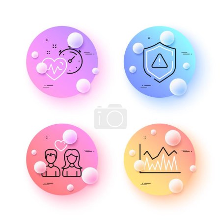 Ilustración de Couple love, Investment and Shield minimal line icons. 3d spheres or balls buttons. Cardio training icons. For web, application, printing. People in love, Economic statistics, Safe secure. Vector - Imagen libre de derechos