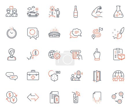 Illustration for Business icons set. Included icon as Couple love, Car travel and Credit card web elements. Recovery file, Recovery data, Rating stars icons. Sync, Currency exchange, First aid web signs. Vector - Royalty Free Image