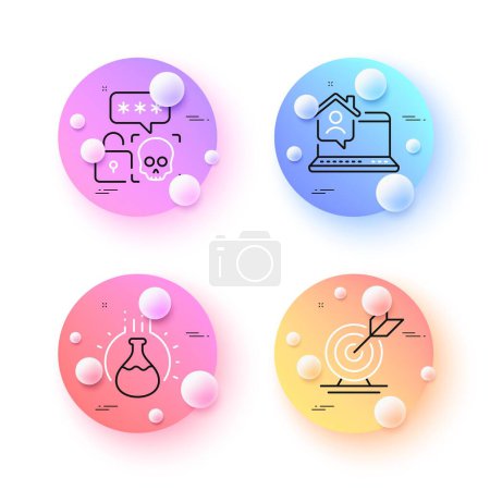 Téléchargez les illustrations : Work home, Chemistry experiment and Target goal minimal line icons. 3d spheres or balls buttons. Cyber attack icons. For web, application, printing. Vector - en licence libre de droit