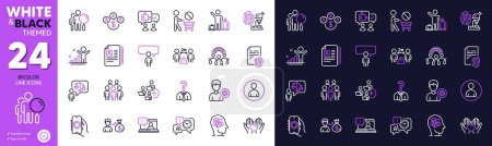Téléchargez les illustrations : Buying currency, Hiring employees and Social distance line icons for website, printing. Collection of Support, Fingerprint, Winner icons. Time management, Add team, Avatar web elements. Vector - en licence libre de droit
