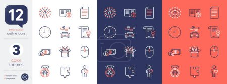 Illustration for Set of Hat-trick, Clock and File line icons. Include Help, Computer mouse, Approved agreement icons. Friend, Puzzle, Dog competition web elements. Artificial intelligence, Journey. Vector - Royalty Free Image