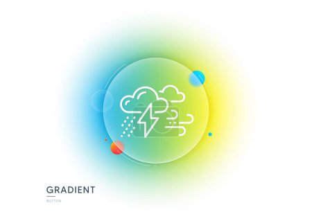 Ilustración de Clouds with raindrops, lightning, wind line icon. Gradient blur button with glassmorphism. Bad weather sign. Transparent glass design. Bad weather line icon. Vector - Imagen libre de derechos