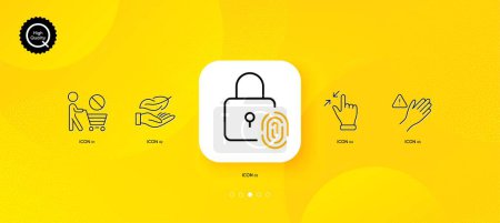 Ilustración de Touchscreen gesture, Lightweight and Stop shopping minimal line icons. Yellow abstract background. Fingerprint lock, Dont touch icons. For web, application, printing. Vector - Imagen libre de derechos