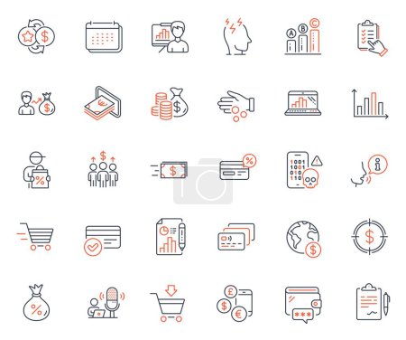 Illustration for Finance icons set. Included icon as Checklist, Loyalty points and Card web elements. Payment methods, Diagram graph, Graph chart icons. Cashback, Wallet, Money transfer web signs. Vector - Royalty Free Image