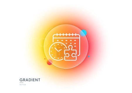 Illustration for Puzzle time line icon. Gradient blur button with glassmorphism. Jigsaw piece with clock sign. Business challenge symbol. Transparent glass design. Puzzle time line icon. Vector - Royalty Free Image