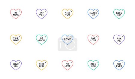 Illustration for Sweet heart line icons. Sweetheart for valentines day, love heart, romantic message. Marry me, kiss me, true love icons. Valentine flirt, dating message. Linear set. Vector - Royalty Free Image
