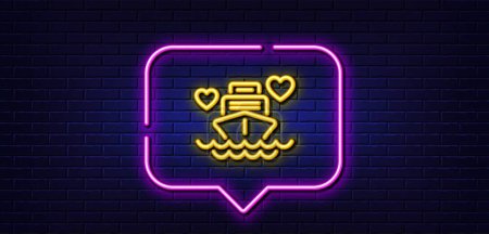 Illustration for Neon light speech bubble. Honeymoon travel line icon. Love trip sign. Valentines day cruise symbol. Neon light background. Honeymoon cruise glow line. Brick wall banner. Vector - Royalty Free Image