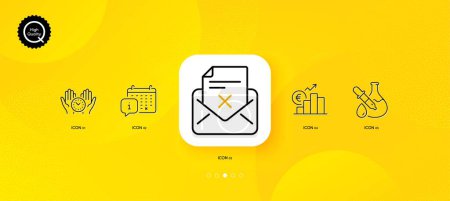 Ilustración de Reject letter, Euro rate and Calendar minimal line icons. Yellow abstract background. Safe time, Chemistry experiment icons. For web, application, printing. Vector - Imagen libre de derechos