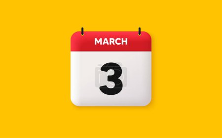 Illustration for Calendar date 3d icon. 3rd day of the month icon. Event schedule date. Meeting appointment time. Agenda plan, March month schedule 3d calendar and Time planner. 3rd day day reminder. Vector - Royalty Free Image
