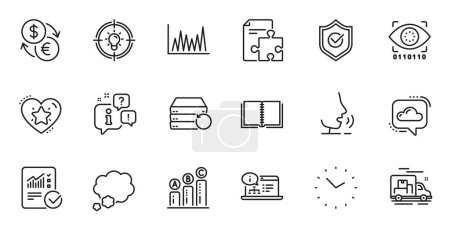 Illustration for Outline set of Talk bubble, Recovery server and Ranking star line icons for web application. Talk, information, delivery truck outline icon. Vector - Royalty Free Image