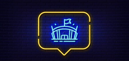 Illustration for Neon light speech bubble. Sports stadium line icon. Arena with flag sign. Sport complex symbol. Neon light background. Arena glow line. Brick wall banner. Vector - Royalty Free Image