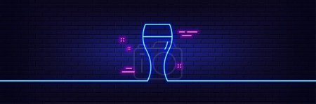 Illustration for Neon light glow effect. Beer glass line icon. Pub Craft beer sign. Brewery beverage symbol. 3d line neon glow icon. Brick wall banner. Beer glass outline. Vector - Royalty Free Image