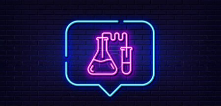 Illustration for Neon light speech bubble. Medicine chemistry lab line icon. Medical laboratory sign. Neon light background. Chemistry lab glow line. Brick wall banner. Vector - Royalty Free Image