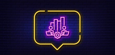 Illustration for Neon light speech bubble. Teamwork chart line icon. Remote office sign. Team employees symbol. Neon light background. Teamwork chart glow line. Brick wall banner. Vector - Royalty Free Image