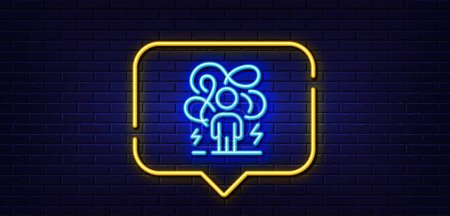 Illustration for Neon light speech bubble. Difficult stress line icon. Anxiety depression sign. Mental health or Psychology symbol. Neon light background. Difficult stress glow line. Brick wall banner. Vector - Royalty Free Image