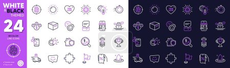 Téléchargez les illustrations : Delivery truck, Smile chat and Sunny weather line icons for website, printing. Collection of Marketplace, Fast recovery, Flag icons. Office box, Victory, Discounts app web elements. Vector - en licence libre de droit