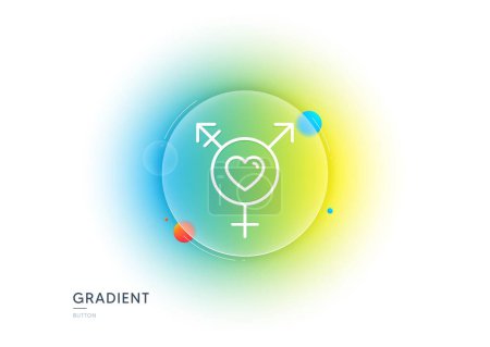Illustration for Genders line icon. Gradient blur button with glassmorphism. Inclusion sign. Gender diversity symbol. Transparent glass design. Genders line icon. Vector - Royalty Free Image