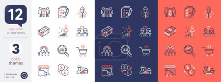 Illustration for Set of Partnership, Inclusion and Online market line icons. Include Fireworks, Delivery truck, Usd currency icons. Data analysis, Stats, Currency exchange web elements. Survey checklist. Vector - Royalty Free Image