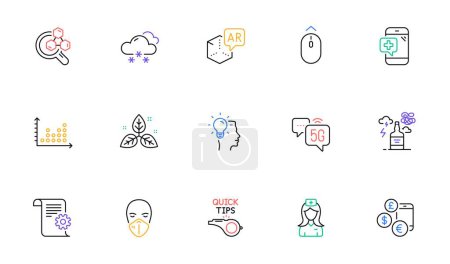 Illustration for Dot plot, Chemistry lab and Augmented reality line icons for website, printing. Collection of Medical mask, Hospital nurse, Snow weather icons. Alcohol addiction, Technical documentation. Vector - Royalty Free Image