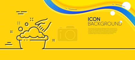 Illustration for Hand washing line icon. Abstract yellow background. Laundry service sign. Clothing cleaner symbol. Minimal hand washing line icon. Wave banner concept. Vector - Royalty Free Image