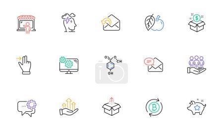 Illustration for Market seller, Stress and Settings line icons for website, printing. Collection of Apple, Loyalty points, Employees messenger icons. Best buyers, New mail, Refresh bitcoin web elements. Vector - Royalty Free Image