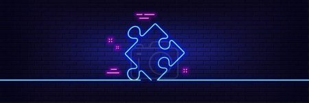 Illustration for Neon light glow effect. Strategy line icon. Puzzle symbol. Logical knowledge sign. 3d line neon glow icon. Brick wall banner. Strategy outline. Vector - Royalty Free Image