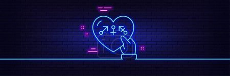 Illustration for Neon light glow effect. Genders line icon. Inclusion sign. Gender diversity symbol. 3d line neon glow icon. Brick wall banner. Genders outline. Vector - Royalty Free Image