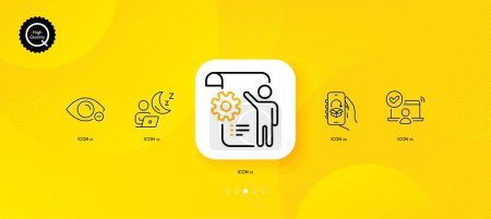Illustration for Settings blueprint, Online access and Delivery app minimal line icons. Yellow abstract background. Shift, Myopia icons. For web, application, printing. Vector - Royalty Free Image
