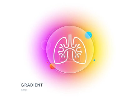 Illustration for Lungs line icon. Gradient blur button with glassmorphism. Pneumonia disease sign. Respiratory distress symbol. Transparent glass design. Lungs line icon. Vector - Royalty Free Image