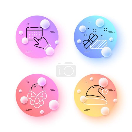 Illustration for Event click, Present and Santa hat minimal line icons. 3d spheres or balls buttons. Ice cream icons. For web, application, printing. Calendar month, Gift, Christmas. Bubble waffle. Vector - Royalty Free Image