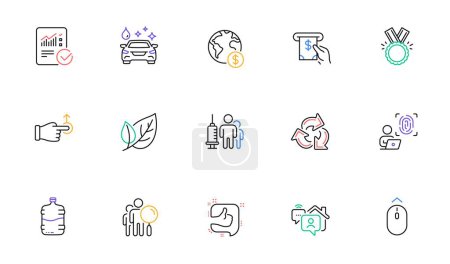 Ilustración de Atm service, Search people and Honor line icons for website, printing. Collection of Computer fingerprint, Recycle, Swipe up icons. Work home, Leaf, Global business web elements. Like. Vector - Imagen libre de derechos