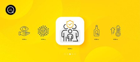 Ilustración de Coronavirus, Alcohol free and Family insurance minimal line icons. Yellow abstract background. Health eye, High thermometer icons. For web, application, printing. Vector - Imagen libre de derechos