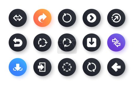 Illustration for Arrow icons. Download, Synchronize and Share. Navigation classic icon set. Circle web buttons. Vector - Royalty Free Image
