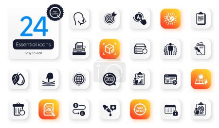 Illustration for Set of Science flat icons. Group, Web settings and Recovery server elements for web application. Money transfer, Solar panels, Ab testing icons. Mineral oil, Calendar, Analytics graph elements. Vector - Royalty Free Image
