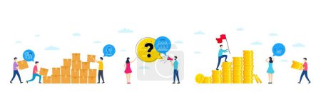 Illustration for Set of Marketing strategy, Employees group and Puzzle game line icons. People characters with delivery parcel, money coins. Include 360 degrees icons. For web, application. Vector - Royalty Free Image