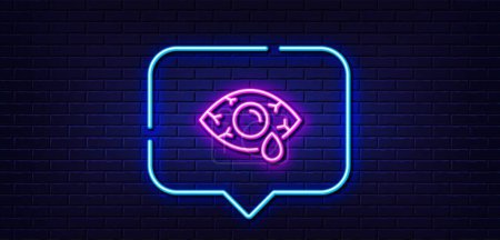 Illustration for Neon light speech bubble. Conjunctivitis eye line icon. Oculist clinic sign. Optometry vision symbol. Neon light background. conjunctivitis eye glow line. Brick wall banner. Vector - Royalty Free Image