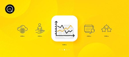 Illustration for Cloud computing, Calendar and Diagram chart minimal line icons. Yellow abstract background. Recruitment, Ranking stars icons. For web, application, printing. Vector - Royalty Free Image