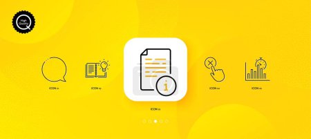Téléchargez les illustrations : Report timer, Manual and Product knowledge minimal line icons. Yellow abstract background. Speech bubble, Reject click icons. For web, application, printing. Vector - en licence libre de droit