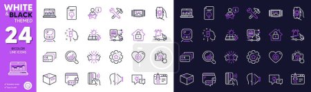 Téléchargez les illustrations : Spanner tool, Settings gear and Augmented reality line icons for website, printing. Collection of Metro, Start business, Face id icons. Card, Image carousel, Star web elements. Vector - en licence libre de droit